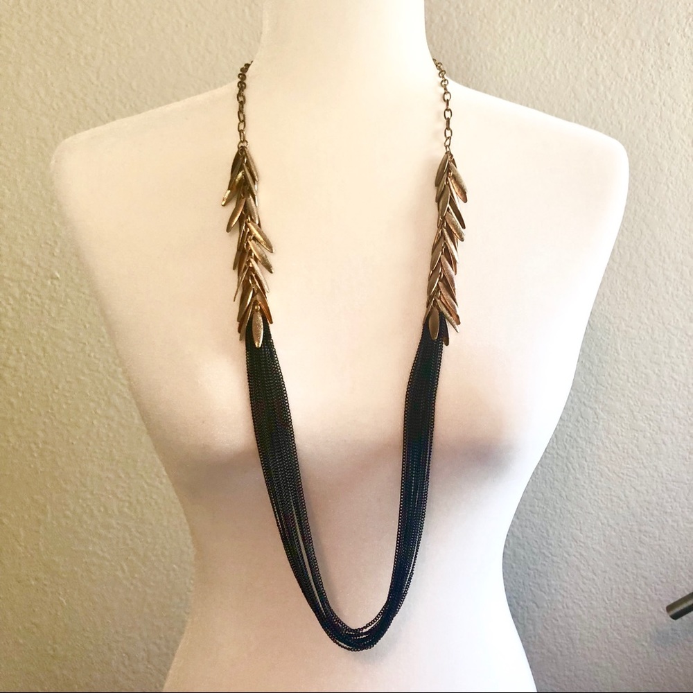 H&M Long Necklace & Earring Set Black & Gold